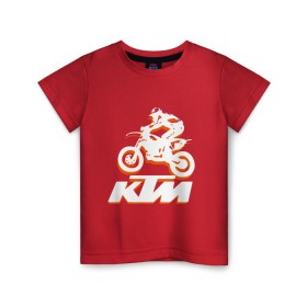Детская футболка хлопок с принтом KTM белый в Тюмени, 100% хлопок | круглый вырез горловины, полуприлегающий силуэт, длина до линии бедер | cross | ktm | motocross | кросс | мото
