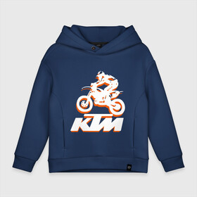 Детское худи Oversize хлопок с принтом KTM белый в Тюмени, френч-терри — 70% хлопок, 30% полиэстер. Мягкий теплый начес внутри —100% хлопок | боковые карманы, эластичные манжеты и нижняя кромка, капюшон на магнитной кнопке | cross | ktm | motocross | кросс | мото