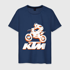 Мужская футболка хлопок с принтом KTM белый в Тюмени, 100% хлопок | прямой крой, круглый вырез горловины, длина до линии бедер, слегка спущенное плечо. | Тематика изображения на принте: cross | ktm | motocross | кросс | мото