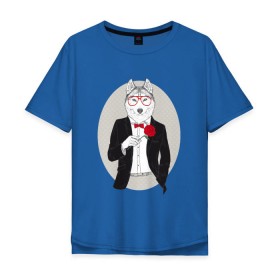Мужская футболка хлопок Oversize с принтом Волк в смокинге в Тюмени, 100% хлопок | свободный крой, круглый ворот, “спинка” длиннее передней части | джентльмен | костюм | хипстер