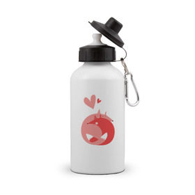 Бутылка спортивная с принтом Лисички обнимаются в Тюмени, металл | емкость — 500 мл, в комплекте две пластиковые крышки и карабин для крепления | лиса