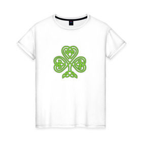 Женская футболка хлопок с принтом Celtic сlover в Тюмени, 100% хлопок | прямой крой, круглый вырез горловины, длина до линии бедер, слегка спущенное плечо | кельтский | клевер