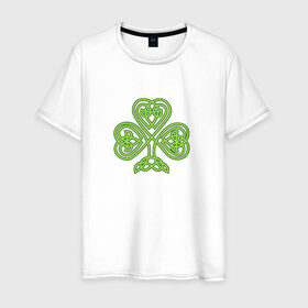 Мужская футболка хлопок с принтом Celtic сlover в Тюмени, 100% хлопок | прямой крой, круглый вырез горловины, длина до линии бедер, слегка спущенное плечо. | Тематика изображения на принте: кельтский | клевер