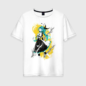 Женская футболка хлопок Oversize с принтом Мику в Тюмени, 100% хлопок | свободный крой, круглый ворот, спущенный рукав, длина до линии бедер
 | anime | hatsune miku | miku | vocaloid | вокалоид