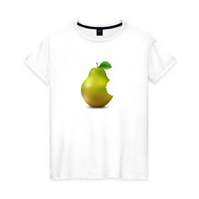 Женская футболка хлопок с принтом iPear в Тюмени, 100% хлопок | прямой крой, круглый вырез горловины, длина до линии бедер, слегка спущенное плечо | (iphone) | груша | пародия | прикол | укус