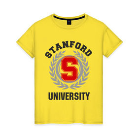 Женская футболка хлопок с принтом Стэнфорд в Тюмени, 100% хлопок | прямой крой, круглый вырез горловины, длина до линии бедер, слегка спущенное плечо | stanford | институт | студентам | стэнфорд | университет