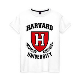Женская футболка хлопок с принтом Гарвард в Тюмени, 100% хлопок | прямой крой, круглый вырез горловины, длина до линии бедер, слегка спущенное плечо | harvard | university | гарвард | институт | студентам | университет