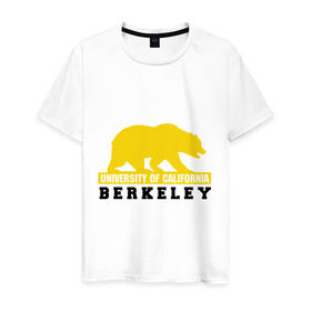 Мужская футболка хлопок с принтом Беркли в Тюмени, 100% хлопок | прямой крой, круглый вырез горловины, длина до линии бедер, слегка спущенное плечо. | bear | berkeley | беркли | институт | калифорния | медведь | студентам | университет