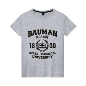 Женская футболка хлопок с принтом Университет Баумана в Тюмени, 100% хлопок | прямой крой, круглый вырез горловины, длина до линии бедер, слегка спущенное плечо | бауманка | институт. университет | технический. студентам | университет баумана