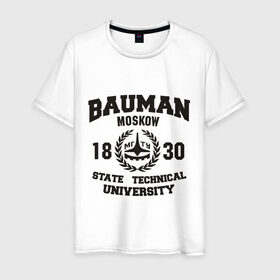 Мужская футболка хлопок с принтом Университет Баумана в Тюмени, 100% хлопок | прямой крой, круглый вырез горловины, длина до линии бедер, слегка спущенное плечо. | бауманка | институт. университет | технический. студентам | университет баумана