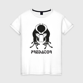 Женская футболка хлопок с принтом Predator (Хищник) в Тюмени, 100% хлопок | прямой крой, круглый вырез горловины, длина до линии бедер, слегка спущенное плечо | 
