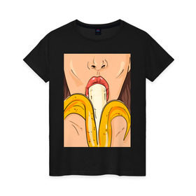 Женская футболка хлопок с принтом Банан в Тюмени, 100% хлопок | прямой крой, круглый вырез горловины, длина до линии бедер, слегка спущенное плечо | банан