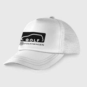Детская кепка тракер с принтом Фольцваген гольф в Тюмени, Козырек - 100% хлопок. Кепка - 100% полиэстер, Задняя часть - сетка | универсальный размер, пластиковая застёжка | Тематика изображения на принте: golf | logo | volkswagen | гольф | логотип | фольцваген