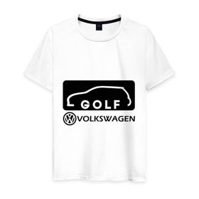 Мужская футболка хлопок с принтом Фольцваген гольф в Тюмени, 100% хлопок | прямой крой, круглый вырез горловины, длина до линии бедер, слегка спущенное плечо. | Тематика изображения на принте: golf | logo | volkswagen | гольф | логотип | фольцваген