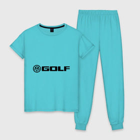Женская пижама хлопок с принтом Volkswagen Golf в Тюмени, 100% хлопок | брюки и футболка прямого кроя, без карманов, на брюках мягкая резинка на поясе и по низу штанин | golf | logo | volkswagen | гольф | логотип | фольцваген