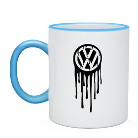 Кружка двухцветная с принтом Volkswagen в Тюмени, керамика | объем — 330 мл, диаметр — 80 мм. Цветная ручка и кайма сверху, в некоторых цветах — вся внутренняя часть | logo | volkswagen | логотип | фольцваген