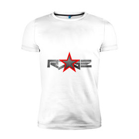 Мужская футболка премиум с принтом R7GE в Тюмени, 92% хлопок, 8% лайкра | приталенный силуэт, круглый вырез ворота, длина до линии бедра, короткий рукав | @ | r7ge | youtube | звезда | метал