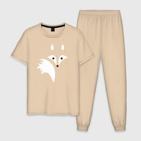 Мужская пижама хлопок с принтом Силуэт лисички в Тюмени, 100% хлопок | брюки и футболка прямого кроя, без карманов, на брюках мягкая резинка на поясе и по низу штанин
 | Тематика изображения на принте: fox | лиса | лисёнок | лисичка