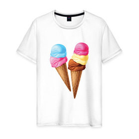 Мужская футболка хлопок с принтом Мороженое в Тюмени, 100% хлопок | прямой крой, круглый вырез горловины, длина до линии бедер, слегка спущенное плечо. | @