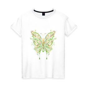 Женская футболка хлопок с принтом Art butterfly в Тюмени, 100% хлопок | прямой крой, круглый вырез горловины, длина до линии бедер, слегка спущенное плечо | 