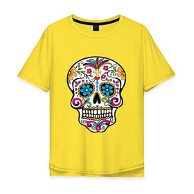 Мужская футболка хлопок Oversize с принтом Skull decorated в Тюмени, 100% хлопок | свободный крой, круглый ворот, “спинка” длиннее передней части | Тематика изображения на принте: сахарный