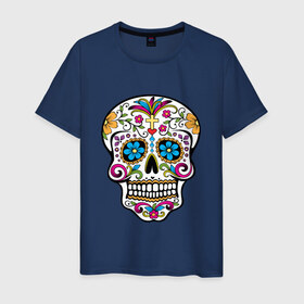 Мужская футболка хлопок с принтом Skull decorated в Тюмени, 100% хлопок | прямой крой, круглый вырез горловины, длина до линии бедер, слегка спущенное плечо. | сахарный