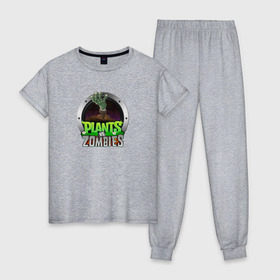 Женская пижама хлопок с принтом Plants vs Zombies в Тюмени, 100% хлопок | брюки и футболка прямого кроя, без карманов, на брюках мягкая резинка на поясе и по низу штанин | растения против зомби