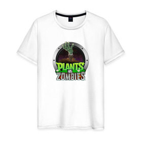 Мужская футболка хлопок с принтом Plants vs Zombies в Тюмени, 100% хлопок | прямой крой, круглый вырез горловины, длина до линии бедер, слегка спущенное плечо. | растения против зомби
