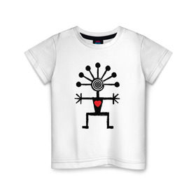 Детская футболка хлопок с принтом Кураймен (этночеловек) в Тюмени, 100% хлопок | круглый вырез горловины, полуприлегающий силуэт, длина до линии бедер | Тематика изображения на принте: курай | кураймен | этника | этномотив