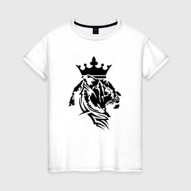 Женская футболка хлопок с принтом Тигр с короной в Тюмени, 100% хлопок | прямой крой, круглый вырез горловины, длина до линии бедер, слегка спущенное плечо | Тематика изображения на принте: @ | tatu | корона | кот | лев | татуировка | тигр с короной в тату стиле.тигр | царь