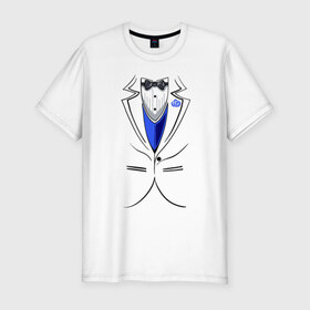 Мужская футболка премиум с принтом Костюм жениха в Тюмени, 92% хлопок, 8% лайкра | приталенный силуэт, круглый вырез ворота, длина до линии бедра, короткий рукав | Тематика изображения на принте: бабочка