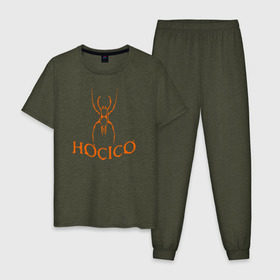 Мужская пижама хлопок с принтом Hocico в Тюмени, 100% хлопок | брюки и футболка прямого кроя, без карманов, на брюках мягкая резинка на поясе и по низу штанин
 | dark electro | logotip | лого группы hocicoназвание | музыка