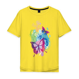 Мужская футболка хлопок Oversize с принтом Бабочки в цветах в Тюмени, 100% хлопок | свободный крой, круглый ворот, “спинка” длиннее передней части | 