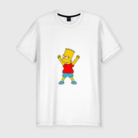 Мужская футболка премиум с принтом Барт в Тюмени, 92% хлопок, 8% лайкра | приталенный силуэт, круглый вырез ворота, длина до линии бедра, короткий рукав | Тематика изображения на принте: bart | simpson