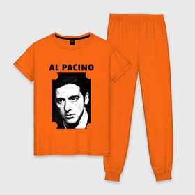 Женская пижама хлопок с принтом Аль Пачино в Тюмени, 100% хлопок | брюки и футболка прямого кроя, без карманов, на брюках мягкая резинка на поясе и по низу штанин | : кино | al pacino | аль пачино