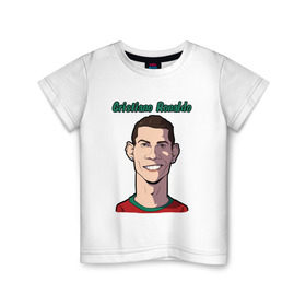 Детская футболка хлопок с принтом Cristiano Ronaldo в Тюмени, 100% хлопок | круглый вырез горловины, полуприлегающий силуэт, длина до линии бедер | Тематика изображения на принте: real madrid | ronaldo | роналду | футбол