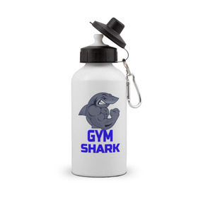 Бутылка спортивная с принтом GymShark в Тюмени, металл | емкость — 500 мл, в комплекте две пластиковые крышки и карабин для крепления | gymshark | gymsharkакула | shark