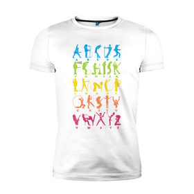 Мужская футболка премиум с принтом Рок алфавит в Тюмени, 92% хлопок, 8% лайкра | приталенный силуэт, круглый вырез ворота, длина до линии бедра, короткий рукав | kiss | madonna | nirvana | ozzy | rock | алфавит | группы | музыка | рок