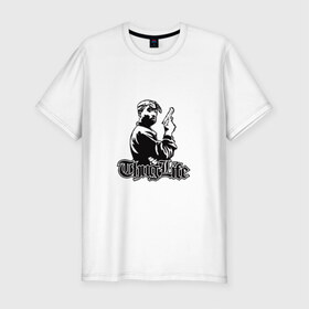 Мужская футболка премиум с принтом 2Pac в Тюмени, 92% хлопок, 8% лайкра | приталенный силуэт, круглый вырез ворота, длина до линии бедра, короткий рукав | Тематика изображения на принте: @