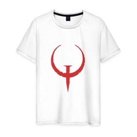 Мужская футболка хлопок с принтом Quake в Тюмени, 100% хлопок | прямой крой, круглый вырез горловины, длина до линии бедер, слегка спущенное плечо. | Тематика изображения на принте: .красный | logo | quake | qw | игра