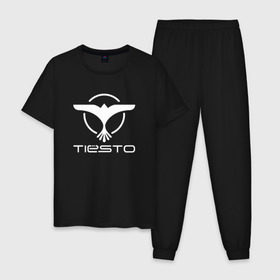 Мужская пижама хлопок с принтом Tiesto в Тюмени, 100% хлопок | брюки и футболка прямого кроя, без карманов, на брюках мягкая резинка на поясе и по низу штанин
 | club life | house | tieso | tiesto (dj)   на темные основыdj