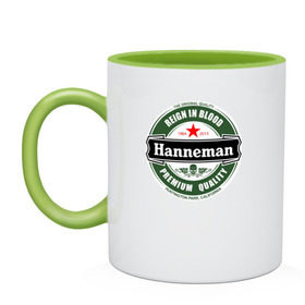 Кружка двухцветная с принтом Hanneman в Тюмени, керамика | объем — 330 мл, диаметр — 80 мм. Цветная ручка и кайма сверху, в некоторых цветах — вся внутренняя часть | hannemanhanneman | slayer