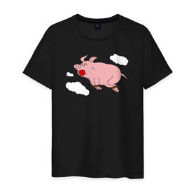 Мужская футболка хлопок с принтом Когда свиньи залетают! в Тюмени, 100% хлопок | прямой крой, круглый вырез горловины, длина до линии бедер, слегка спущенное плечо. | когда свиньи залетают симпсоны the simpsons