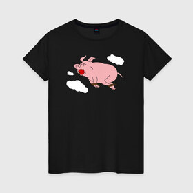 Женская футболка хлопок с принтом Когда свиньи залетают! в Тюмени, 100% хлопок | прямой крой, круглый вырез горловины, длина до линии бедер, слегка спущенное плечо | когда свиньи залетают симпсоны the simpsons