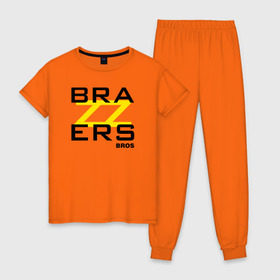Женская пижама хлопок с принтом Brazzers Bros в Тюмени, 100% хлопок | брюки и футболка прямого кроя, без карманов, на брюках мягкая резинка на поясе и по низу штанин | brazzers