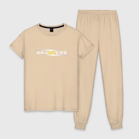 Женская пижама хлопок с принтом Big Brazzers в Тюмени, 100% хлопок | брюки и футболка прямого кроя, без карманов, на брюках мягкая резинка на поясе и по низу штанин | brazzers