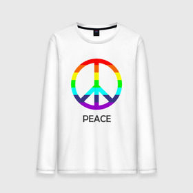 Мужской лонгслив хлопок с принтом Мир (Peace). Пацифик в Тюмени, 100% хлопок |  | (peace) | венок | знак | на картинке изображен знак пацифик и надпись peace   мирмир | пацифик | пис
