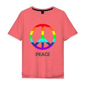 Мужская футболка хлопок Oversize с принтом Мир (Peace). Пацифик в Тюмени, 100% хлопок | свободный крой, круглый ворот, “спинка” длиннее передней части | (peace) | венок | знак | на картинке изображен знак пацифик и надпись peace   мирмир | пацифик | пис