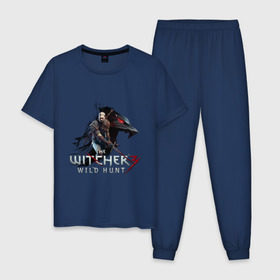 Мужская пижама хлопок с принтом The Witcher 3 в Тюмени, 100% хлопок | брюки и футболка прямого кроя, без карманов, на брюках мягкая резинка на поясе и по низу штанин
 | Тематика изображения на принте: ведьмак