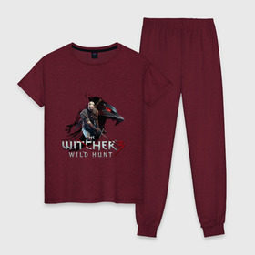 Женская пижама хлопок с принтом The Witcher 3 в Тюмени, 100% хлопок | брюки и футболка прямого кроя, без карманов, на брюках мягкая резинка на поясе и по низу штанин | ведьмак